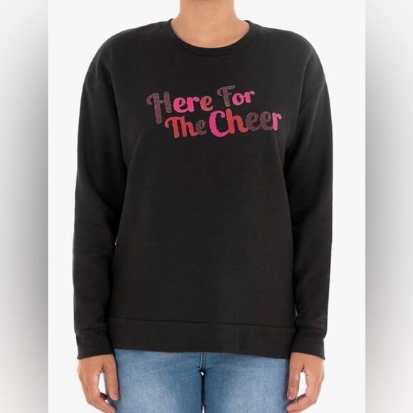 NWT Women's Black "Here For The Cheer" Christmas Crew Sweatshirt XXL (20) - Picture 1 of 4